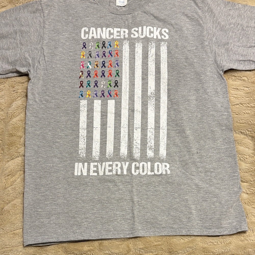 Port and Company Gray Tee with White Flag and Multicolored Ribbons